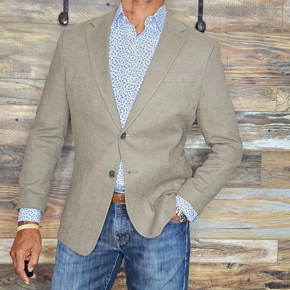 Banana Republic Tailored Fit Unconstructed Linen Cotton Olive Blazer Jacket 38S